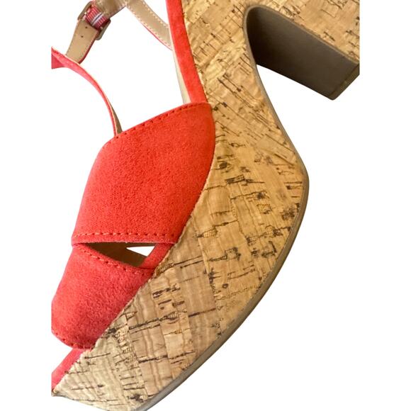 Sun + Stone Women Cork Heel Slingback Sandals Jamie Size US 10M Coral Pink - Picture 5 of 6